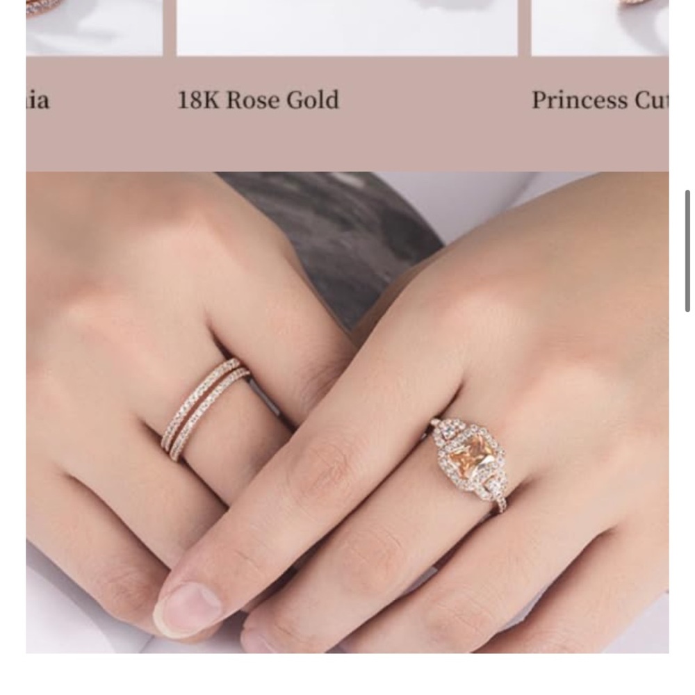 NWOT Rose Gold Cubic Zirconia 3-Ring Set Sz 9 Costume Fashion Jewelery